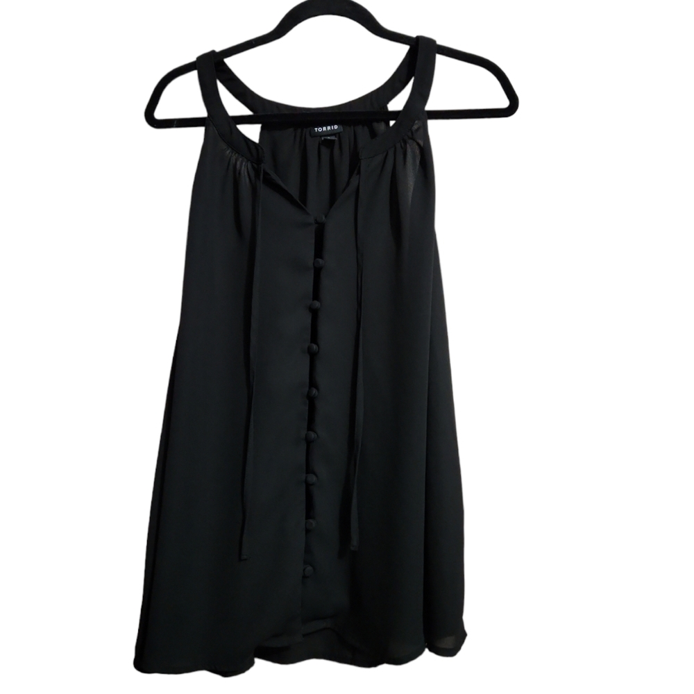 Torrid black hi neck button front tie neck tank size 0
